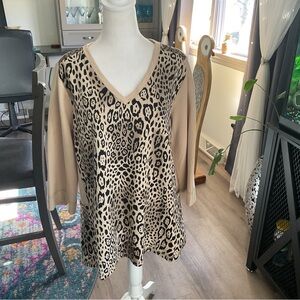 Susan Graver Beige and Black Leopard Print Blouse